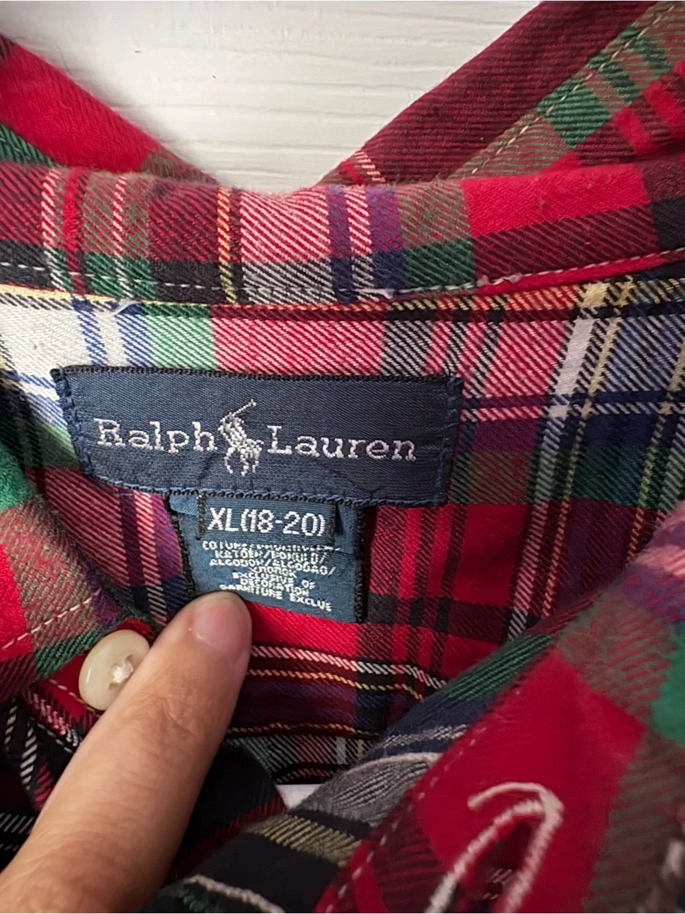 Ralph Lauren Boys Plaid Long Sleeve cotton Button Up Shirt Size XL 18-20